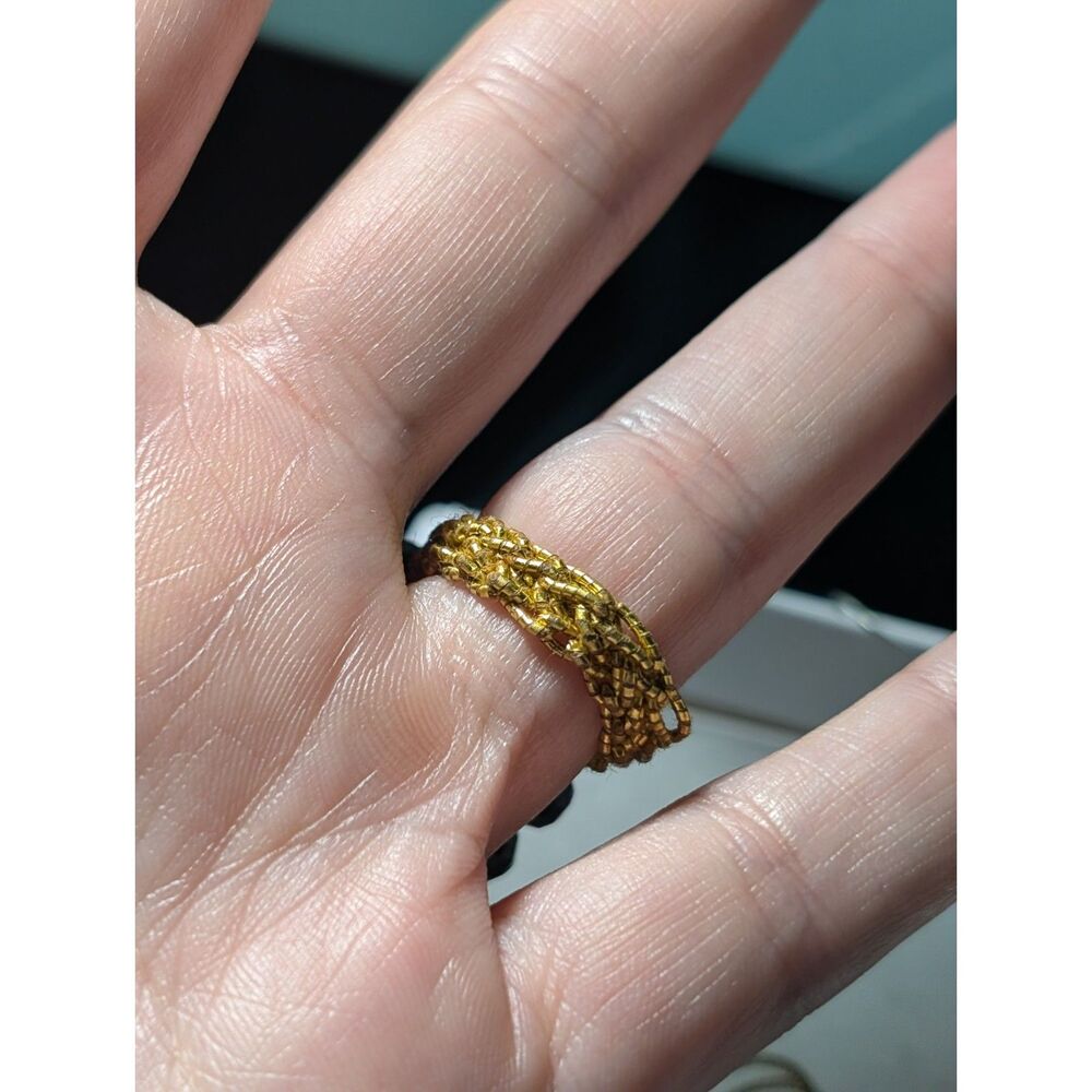 Vintage Handmade Crocheted Band Ring with a Vintage Scarf Ring - Picture 4 of 5